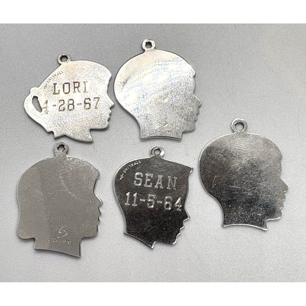 Vintage Sterling Silver Silhouette‎ Charms Lot of 5 Boy & Girl Profiles Engraved